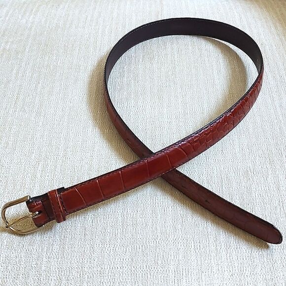 Gator Cowhide Brown Leather Belt Gold Buckle Size 32 - Picture 11 of 11